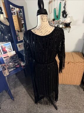 Black Sequin Fringe Flapper Dress